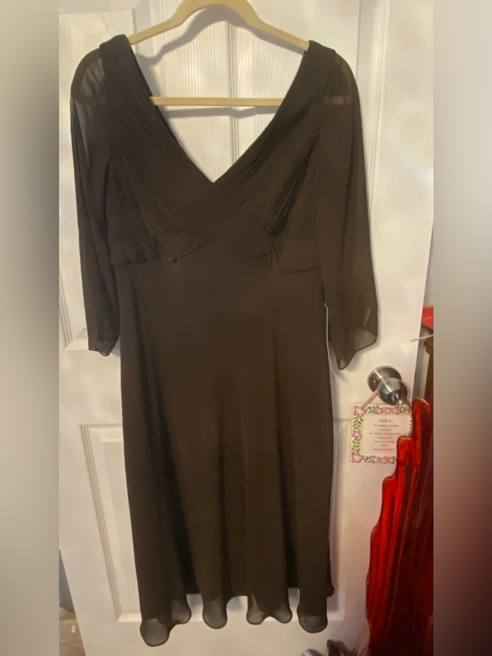 Coldwater Creek Chocolate Brown Chiffon Midi Dress with V-Neck